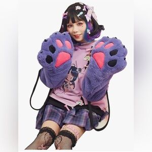 Micotaku Womens Pullover Hoodie with Detachable Bag Design Furry Cat Paw SZ L/XL